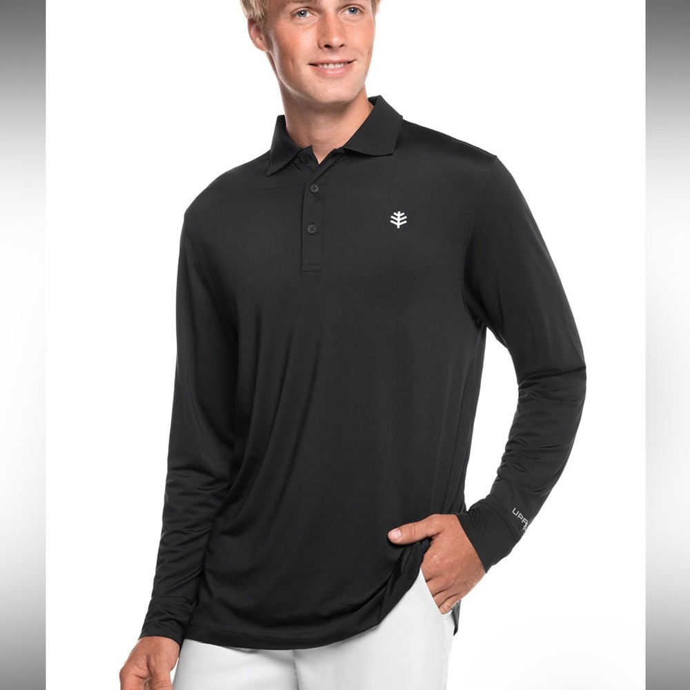 Coolibar Erodym Long Sleeve Golf Polo SZ L UPF 50+